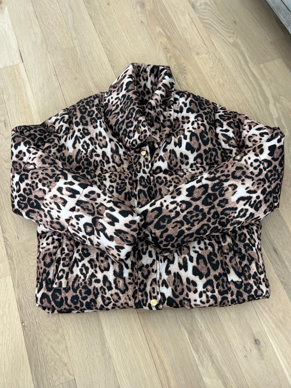 Leopard Print Puffer Jacket - Brown & Black
